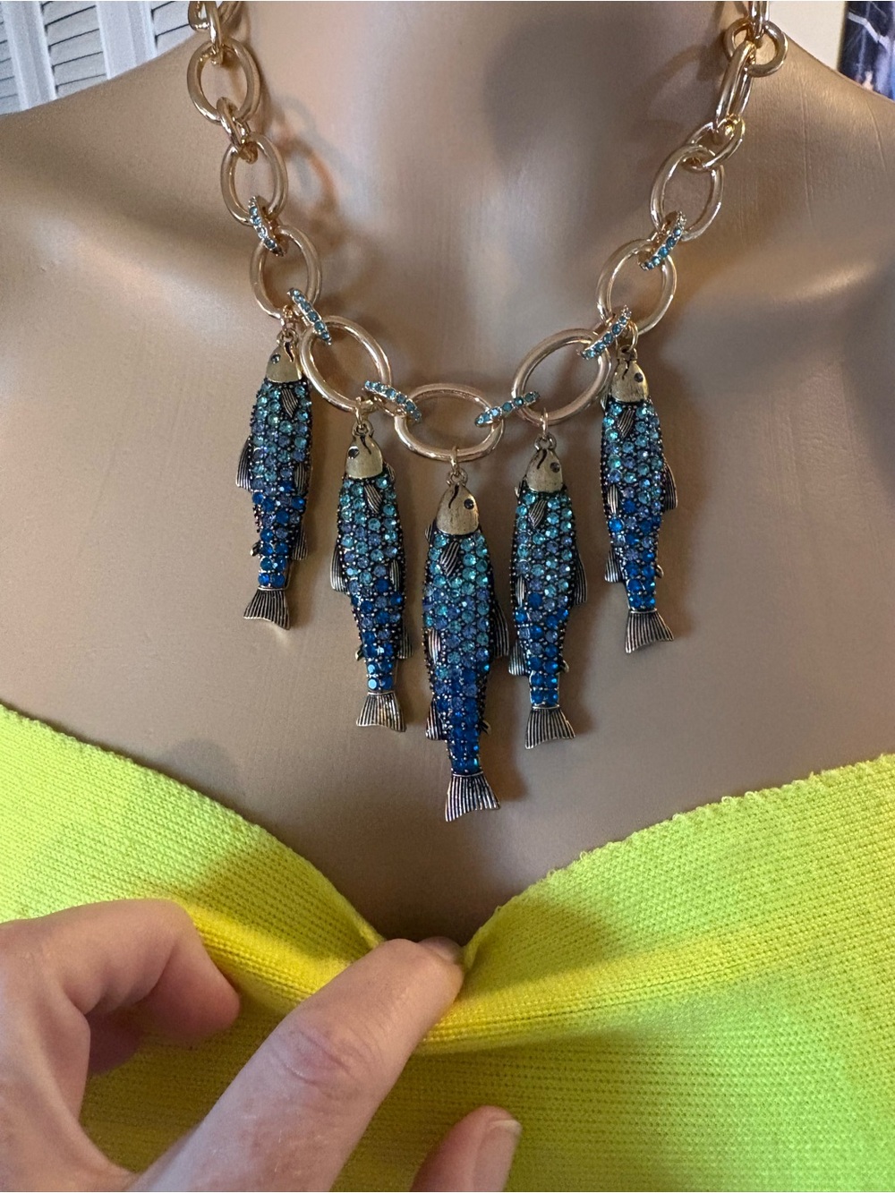 NWT Betsey Johnson Mermaid Jewels Crystal Sardine Fish Fringe Necklace - Picture 4 of 7